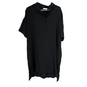 Athleta Women XL Silk Popover Tunic Top Relaxed Oversized Fit Short Sleeve Black